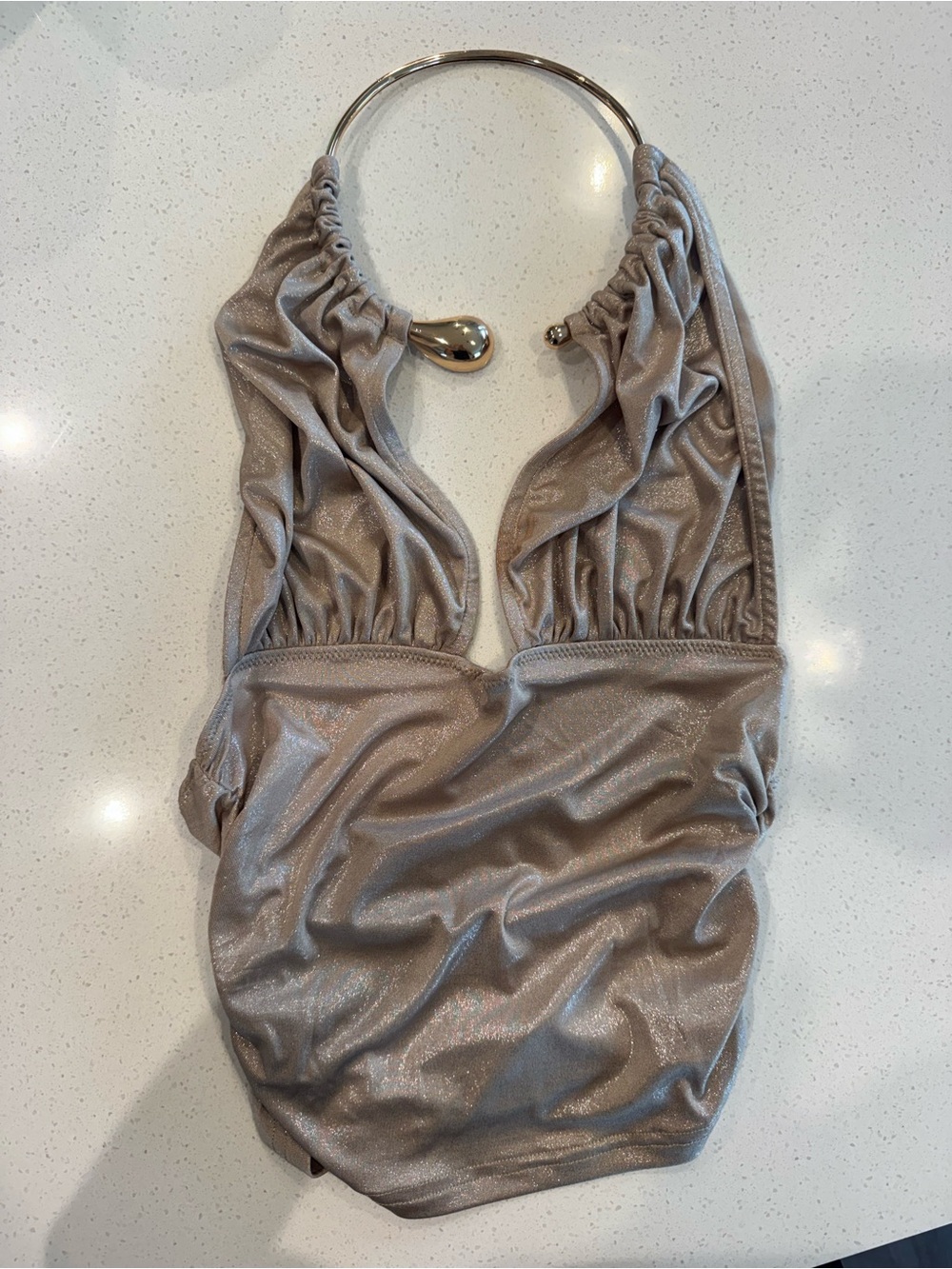 Tiger Mist Champange Ruched Crop Top | Metallic Bustier Size XS - Picture 3 of 9